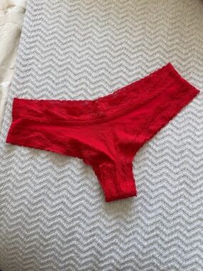 Victoria’s Secret Red Lace Trim Thong Panty Size M Sexy Soft Stretch